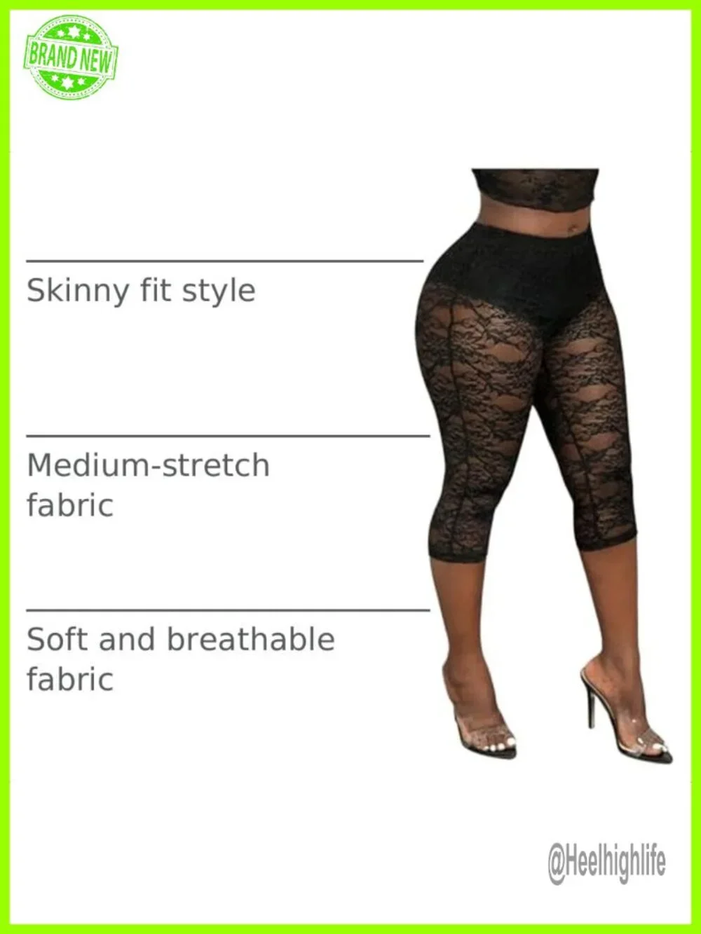 Lace Trim Capri Leggings High Waist See Through Cropped Pants